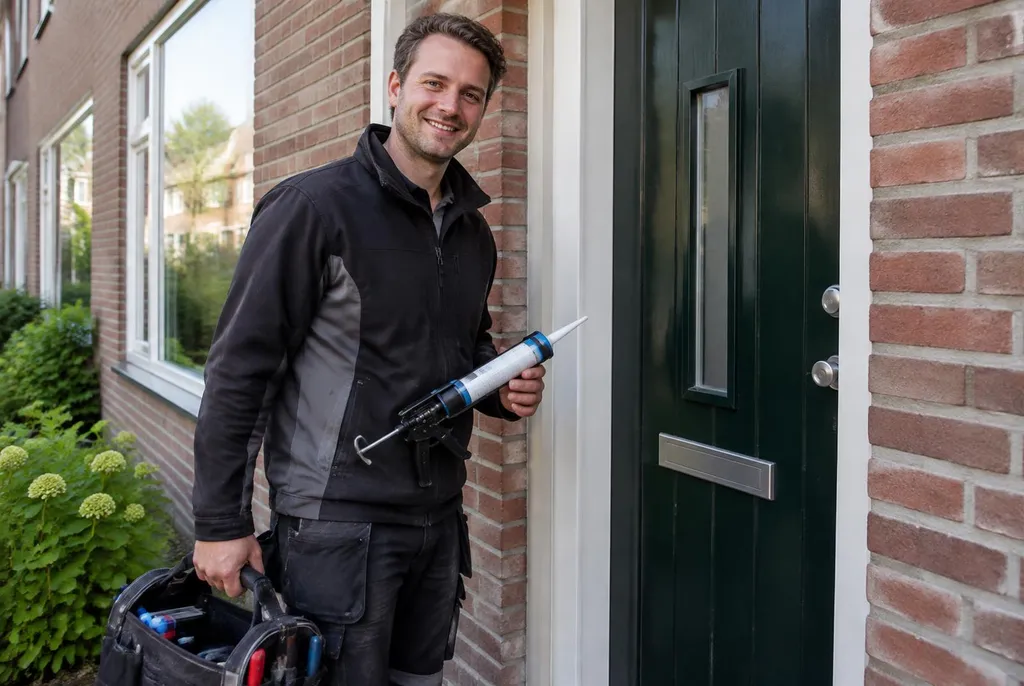 Vakman van Kitbedrijf Epe bij de voordeur van een woning